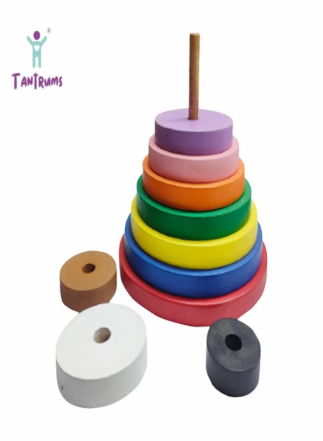 Tantrums Wooden Graded Tower Puzzle for Kids | Colorful Stacking Rings Montessori Toy for Toddlers | Early Learning Circle Tower for Hand-Eye Coordination & Motor Skills (Multicolour) - Image 2
